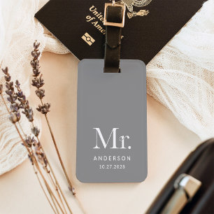Luxe Elegantie Grijs Mijnheer en Trouwdatum Bagagelabel
