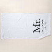 Luxe Elegantie Zwart-wit Mister Trouwdatum Strandlaken (Voorkant)