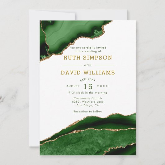 Luxe Emerald en Gouden Glitter Agaat Huwelijk Kaart (Voorkant)