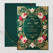 Luxe Emerald Green bruiloft uitnodiging met Fl (Voorkant / Achterkant)