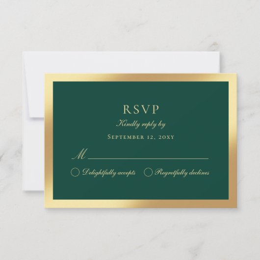 Luxe Emerald Green Classic Faux Gold RSVP-kaart RSVP Kaartje (Voorkant)