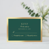 Luxe Emerald Green Classic Faux Gold RSVP-kaart RSVP Kaartje (Staand voorkant)