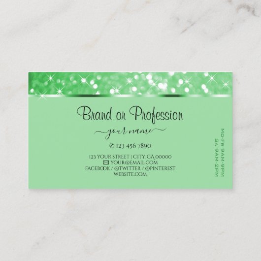 Luxe Emerald Green Glitter Sterren en Logo Visitekaartje (Achterkant)