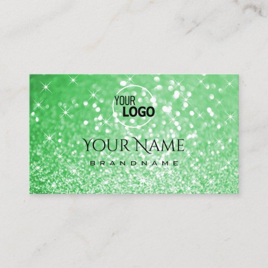 Luxe Emerald Green Glitter Sterren en Logo Visitekaartje (Voorkant)