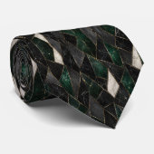 Luxe Emerald Noir Gouden Marmeren Geometrisch Stropdas (Opgerold)