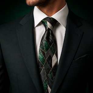 Luxe Emerald Noir Gouden Marmeren Geometrisch Stropdas