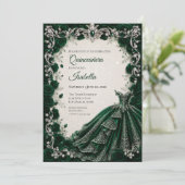 Luxe Emerald Princess Quinceañera Uitnodiging (Staand voorkant)