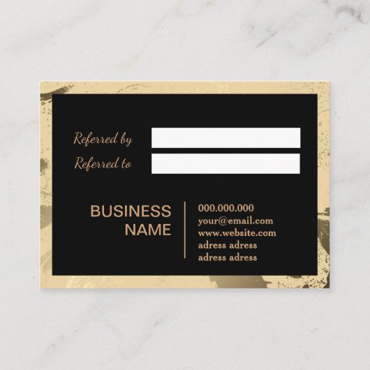 Luxe en Elegant marmer zwart en goud Aanbevelingskaartje (Achterkant)