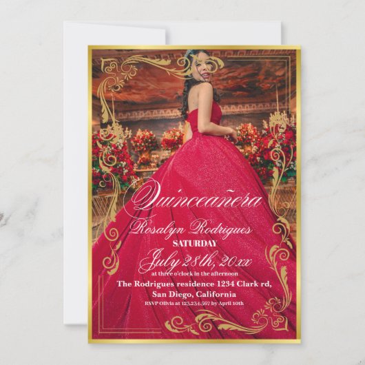 Luxe en elegante foto Quinceanera goud Kaart (Voorkant)