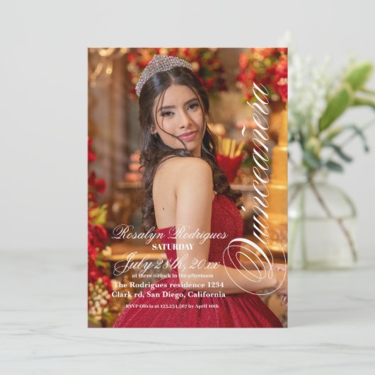 Luxe en elegante foto Quinceanera goud Kaart (Staand voorkant)