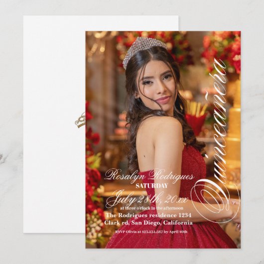 Luxe en elegante foto Quinceanera goud Kaart (Voorkant / Achterkant)