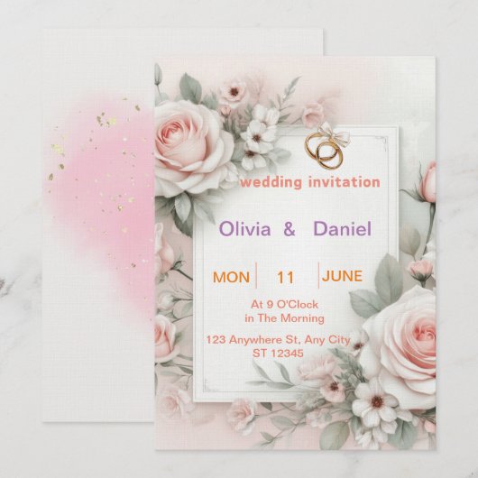 Luxe en elegante huwelijksuitnodiging met licht kaart (Voorkant / Achterkant)