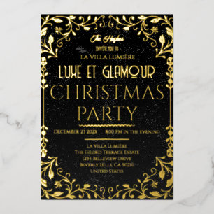 Luxe en Glamour Zwart Gouden Kerst Uitnodiging