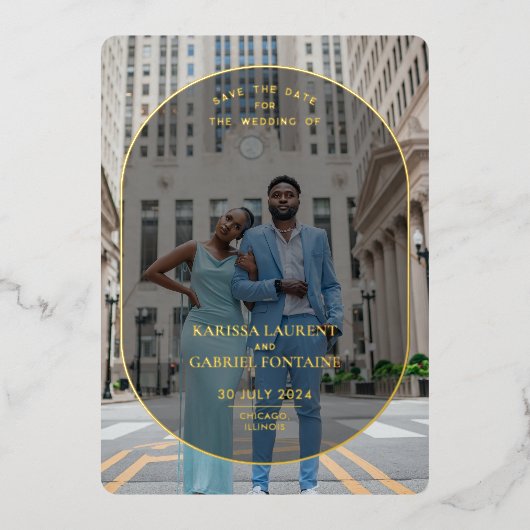 Luxe en minimale foto bespaart de datum folie uitnodiging (Voorkant)