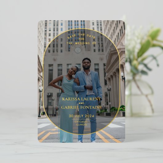 Luxe en minimale foto bespaart de datum folie uitnodiging (Staand Voorkant)