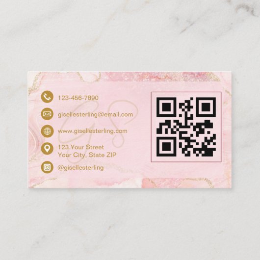Luxe Esthetician Blush Pink Gold Agate QR Code Visitekaartje (Achterkant)
