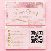 Luxe Esthetician Blush Pink Gold Agate QR Code Visitekaartje