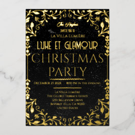 Luxe et Glamour Black Gold Christmas Invitation Folie Uitnodiging