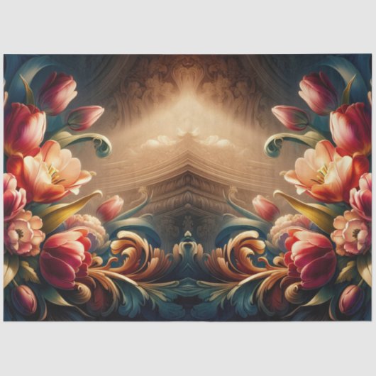 Luxe etherische barokke bloemendecoupage tissuepapier (Voorkant)