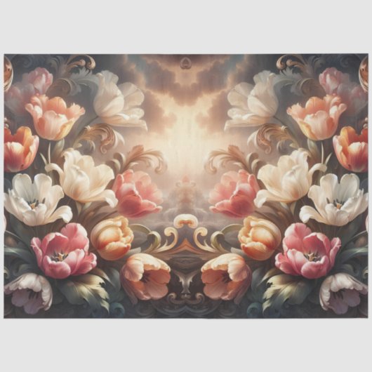 Luxe Ethische Barokke Bloemendecoupage Tissuepapier (Voorkant)