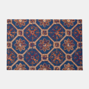 Luxe etnisch teile Patroon   Blauw en Sinaasappel Deurmat