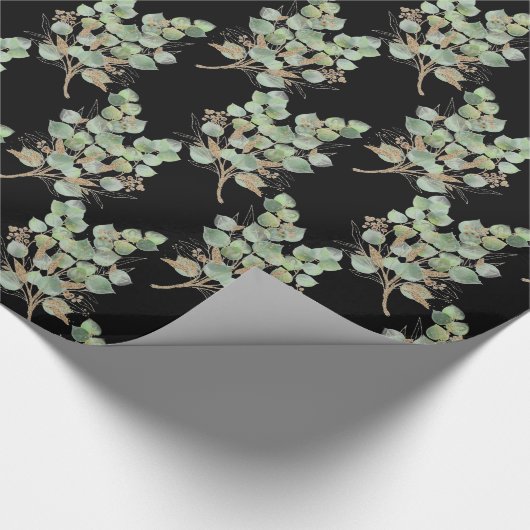 LUXE EUCALYPTUS BLACK WRAPPINGPAPIER CADEAUPAPIER (Hoek)
