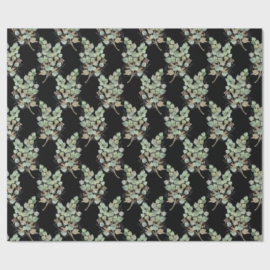 LUXE EUCALYPTUS BLACK WRAPPINGPAPIER CADEAUPAPIER (Vlak)