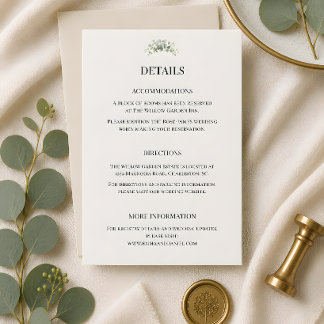 Luxe Eucalyptus Groene Huwelijksdetails Informatiekaartje