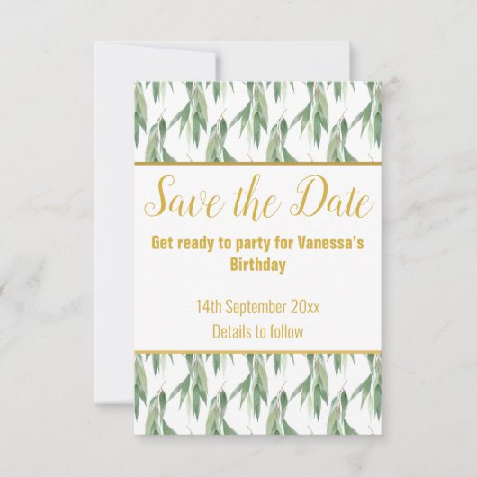 LUXE EUCALYPTUS PATROON BEWAREN DE DATUM RSVP KAAR (Voorkant)