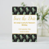 LUXE EUCALYPTUS PATROON ZWART SAVE THE DATE RSVP (Staand voorkant)
