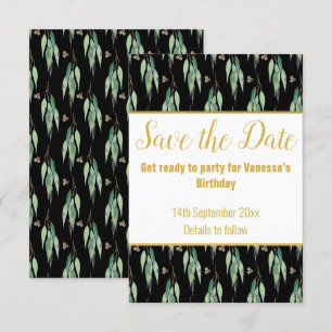 LUXE EUCALYPTUS PATROON ZWART SAVE THE DATE RSVP KAARTJE