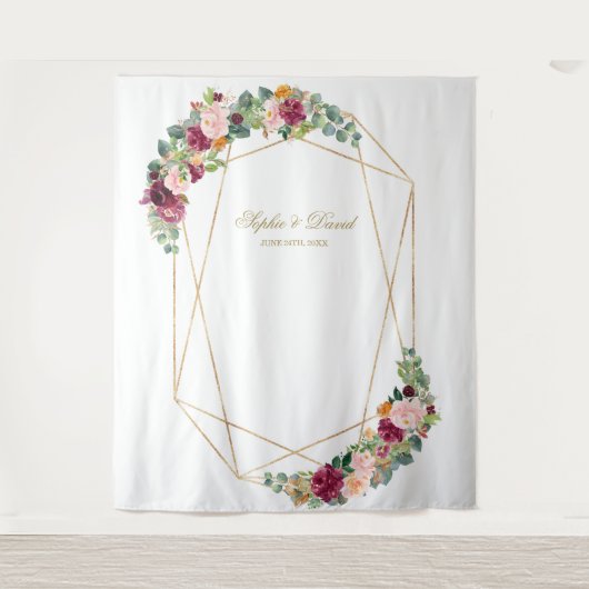 Luxe Eucalyptus Saffraan Bloem Goud Huwelijksrequi Wandkleed (Voorkant)