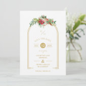 Luxe Fancy Initialen Arch Floral kerstfoto Save The Date (Staand voorkant)