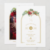 Luxe Fancy Initialen Arch Floral kerstfoto Save The Date (Voorkant / Achterkant)