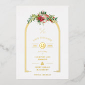 Luxe Fancy Initialen Arch Floral Kerstmis Folie Uitnodiging (Voorkant)