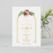 Luxe Fancy Initialen Boog Bloem Kerstmis Folie Uitnodiging (Staand Voorkant)