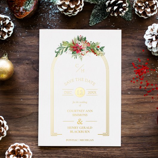 Luxe Fancy Initialen Boog Bloem Kerstmis Folie Uitnodiging