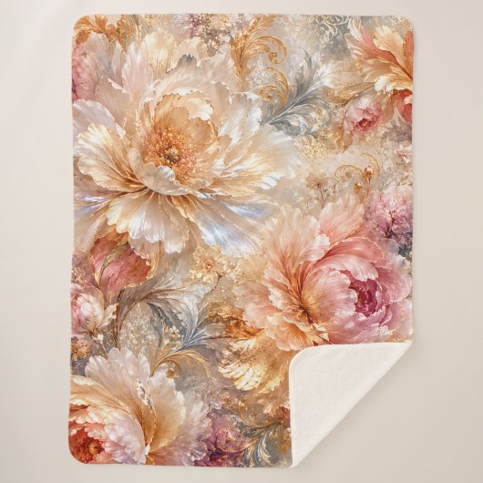 Luxe Fantasie Bloemen Sherpa Deken (Voorkant)