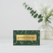 Luxe Faux Gold Floral Donkergroen Professional Visitekaartje (Staand voorkant)