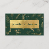 Luxe Faux Gold Floral Donkergroen Professional Visitekaartje (Voorkant)