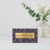 Luxe Faux Gold Floral Paarse Professional Visitekaartje (Staand voorkant)