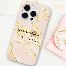 Luxe Faux Gold Folie Monogram Penseelstreek iPhone 15 Pro Case