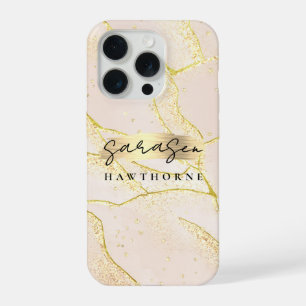 Luxe Faux Gold Folie Monogram Penseelstreek iPhone 15 Pro Case