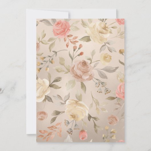 Luxe Faux Gold Folie Perzik Crème Bloemen Doop Kaart (Achterkant)