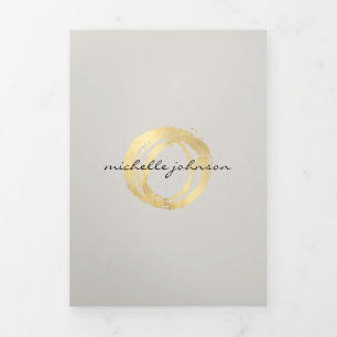 Luxe Faux Gold geschilderde cirkel Logo op tan bro Drieluik Kaart