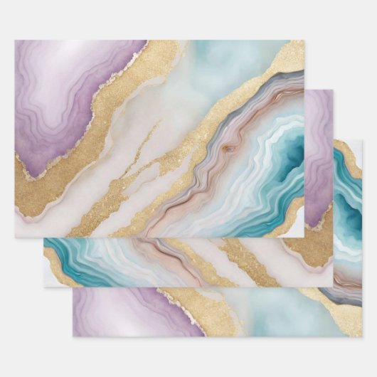 Luxe Faux Gold Glitter, Turquoise & Wit Marmer Inpakpapier Vel (Set)