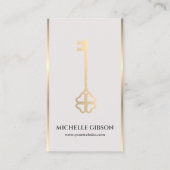 Luxe Faux Gold Key Photo Light Sand Realtor QR Visitekaartje (Voorkant)