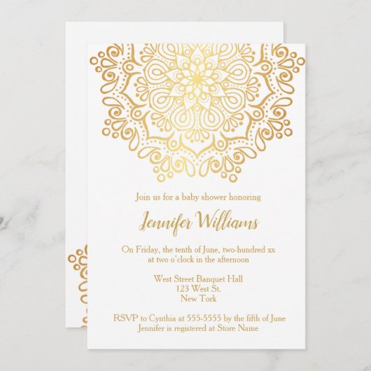Luxe Faux Gold Mandala Wit Baby shower Kaart (Voorkant / Achterkant)