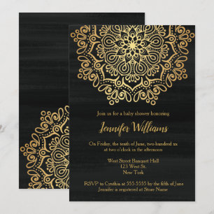 Luxe Faux Gold Mandala Zwart Baby shower Kaart