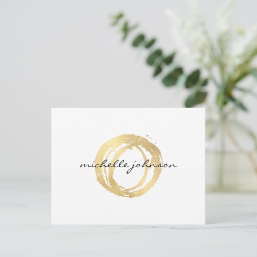 Luxe Faux Gold Painted Circle Designer Logo Briefkaart (Staand voorkant)